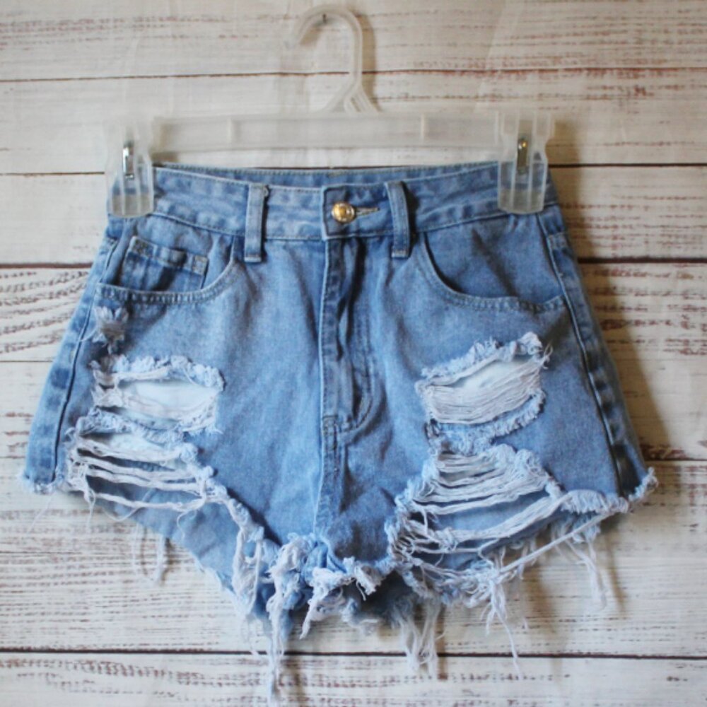 SHEIN EZwear Distressed Frayed Edge Denim Shorts Junior Size 26